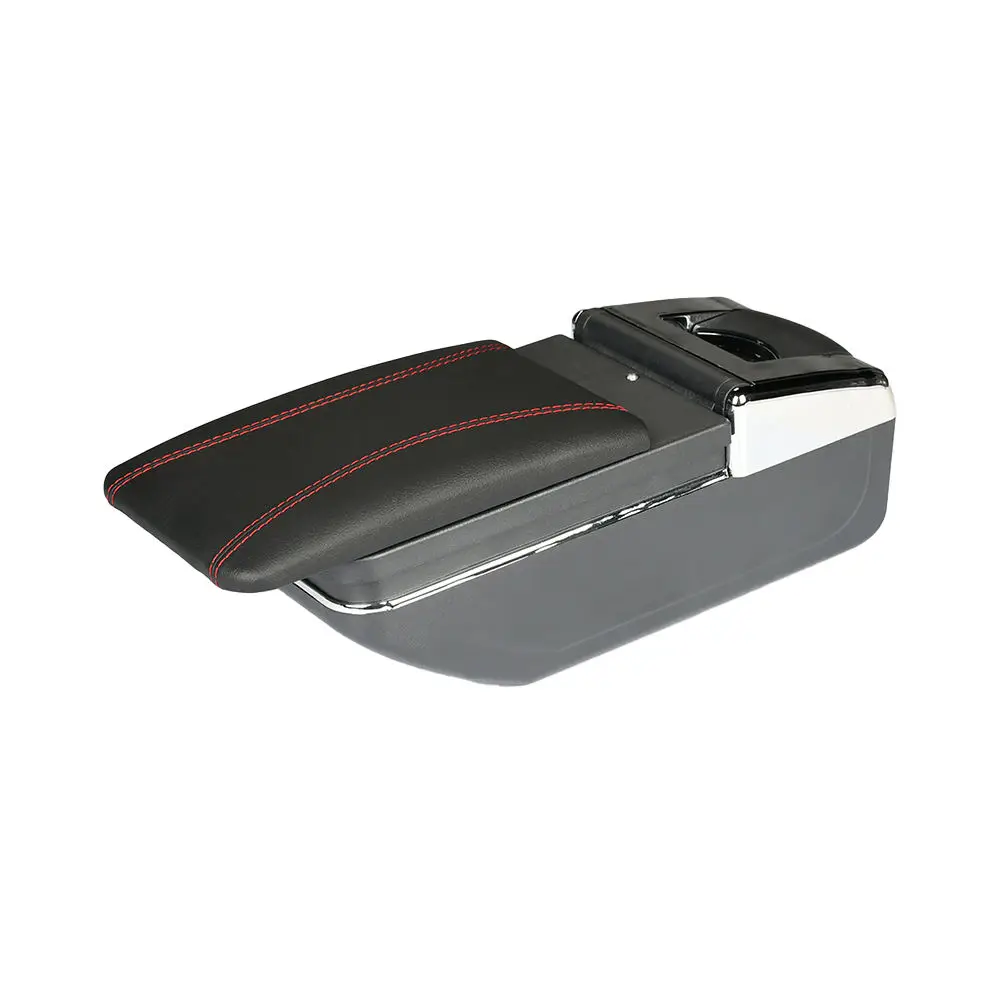product tiypeor high quality split type absleather car armrest box handmade leather box with red wire-7