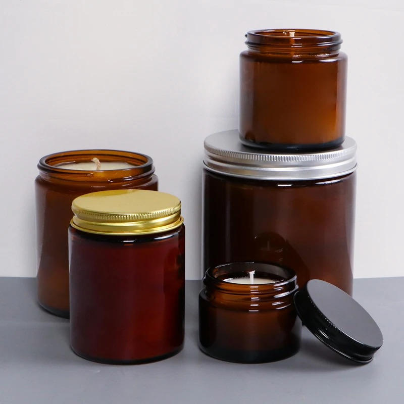 250ml 8oz Empty Dark Amber Glass Candle Jar With Lid Candles Scented Glass Jar Buy 250ml