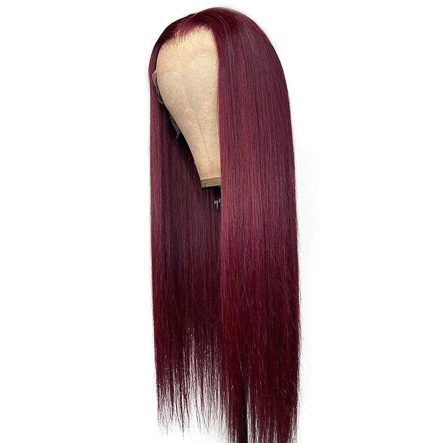 Burgunderrote, glatte Perücke aus menschlichem Haar, 13 x 4 Spitzenfront, brasilianisches Remy-Haar, weich für Frauen_voghion.com