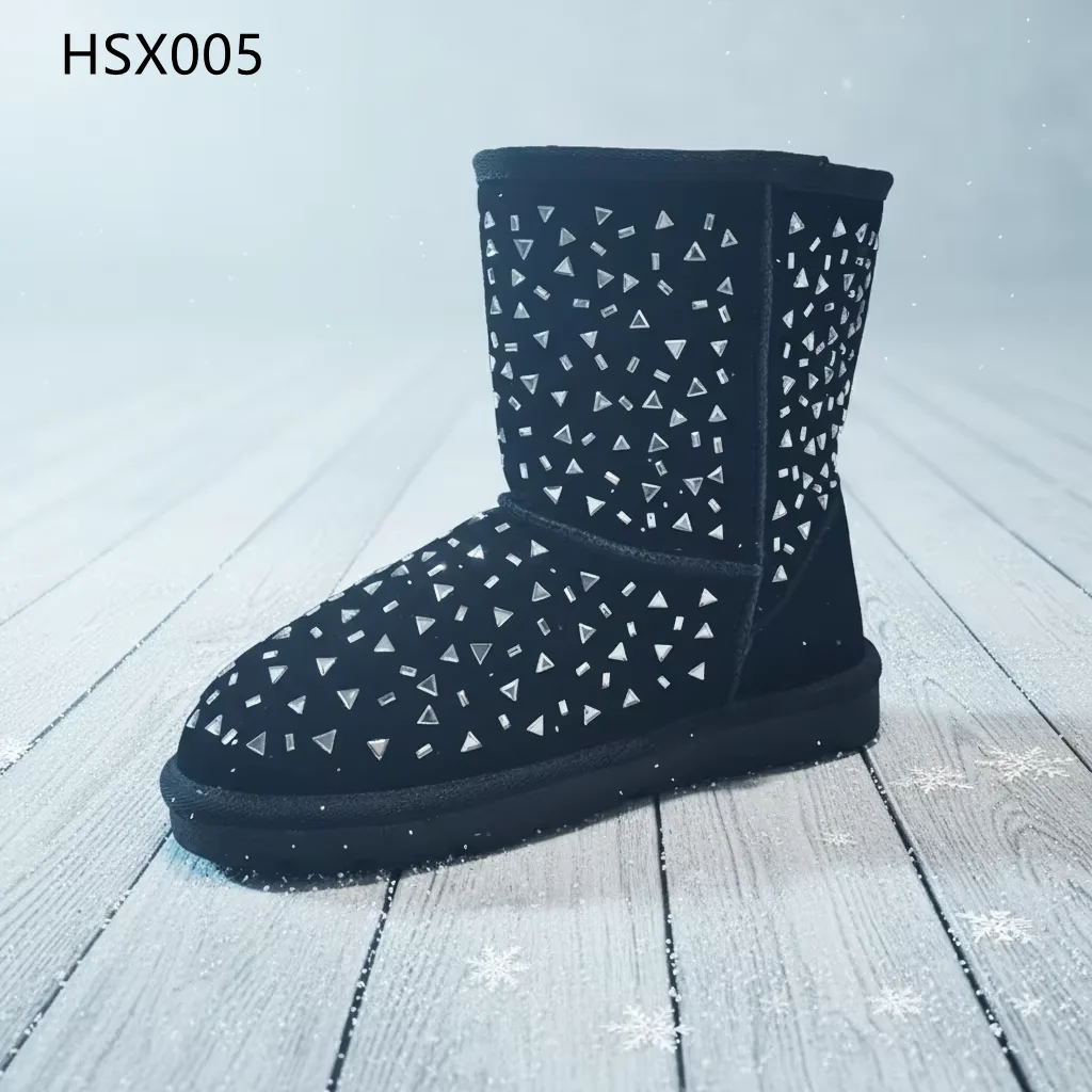 HY,Chile Market Popular Anti-slip TPR Outsole Women Snow Boots Warm Real Wool Lining Fashion Casual Winter Boots for Sale HSX005