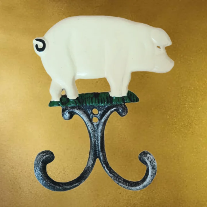 Country Farmhouse Pig Hook Wall Decor Cast Iron White Pig Wall Hanger for  Wall Decoration Key Rack Coat Hanger