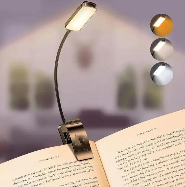 LED Rechargeable Book Light for Reading in Bed Eye Caring Color Temperatures Stepless Dimming Brightness