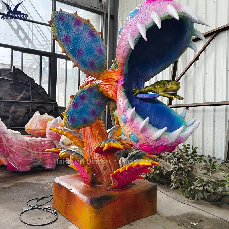 Botanical Garden Attraction Life Size Artificial Carnivorous Flower Animatronic Piranha Plant Monster for Outdoor Theme Park