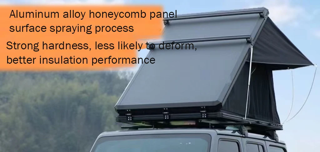 Camping Triangle Car Rooftop Tent Hard Clamshell Black Gray Aluminum 4 Person Hard Shell Roof Top Tent  