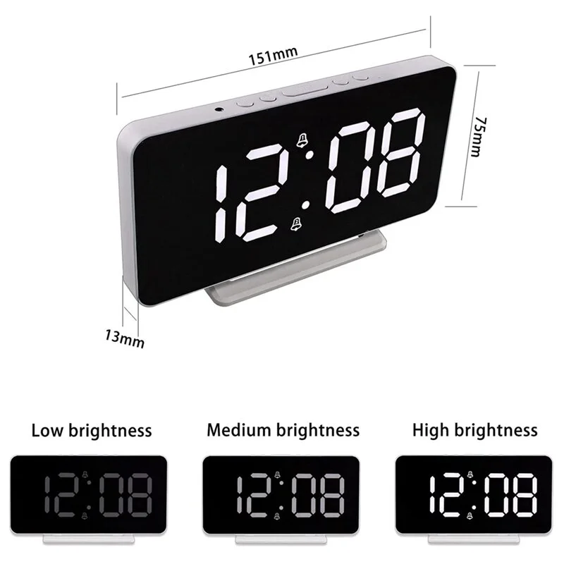Custom Available Digital Clock Electronic Desktop LED Brightness Adjustable Temperature Snooze Double Alarm Clock for Bedroom