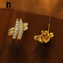 Trendy Wholesale 925 Sterling Silver 18k Gold Plated Cubic Zirconia Pave Geometric X Shaped Zircon Small Stud Earrings For Girls