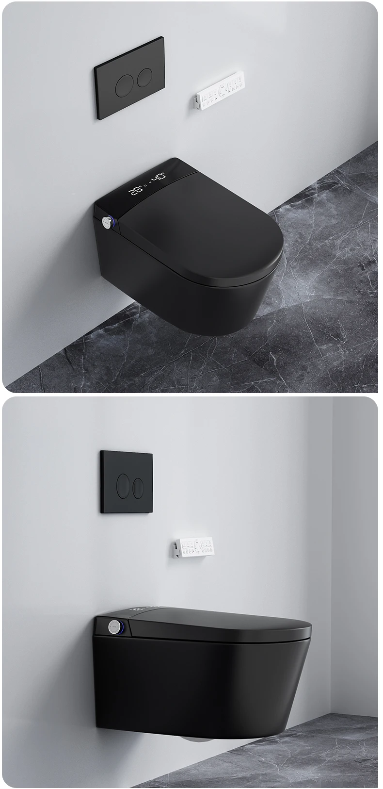 Matt Black Color Wall Mounted Washroom Automatic Toilet Bowl Bathroom ...