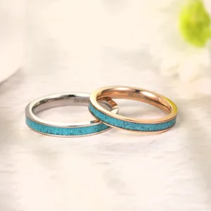 Stainless Steel Turquoise Inlay Ring Wedding Band Couples Fashion Jewelry Custom Engagement Promise Ring Wholesale OEM ODM