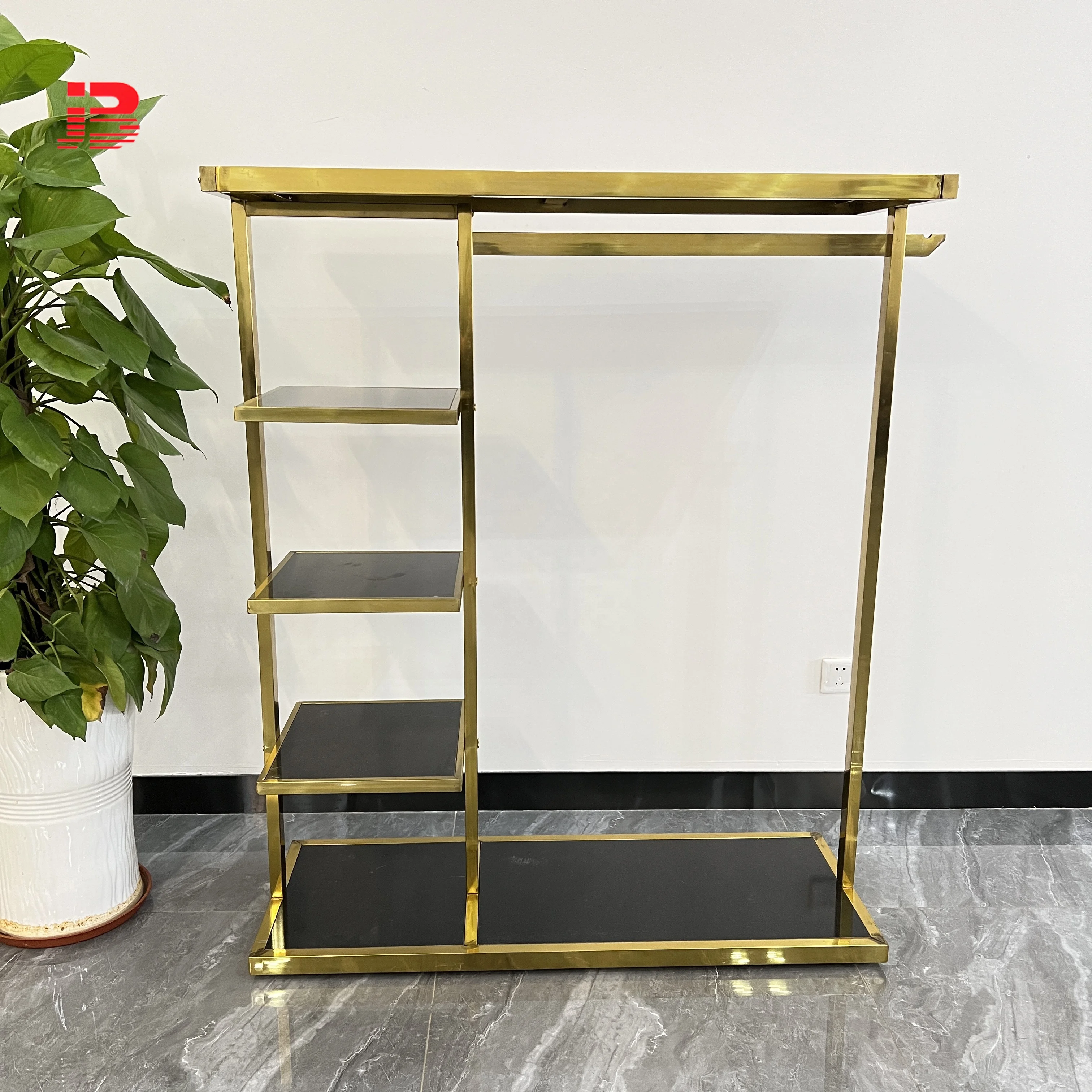 Garment Shelf Cloth Display Stands Stainless Steel Gold Metal Clothing Rack For Store details