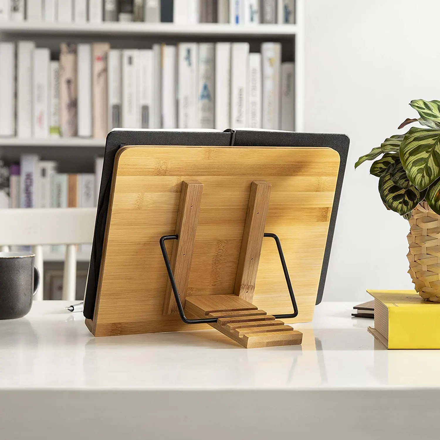 Porte-Livre De Cuisine En Bambou Pliable - Support Livre Recettes Réglable 3 Positions