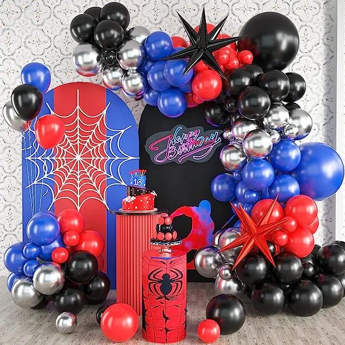 product red blue black balloon arch kit spiderman balloon arch kit red blue and black balloons spiderman theme party decorations-4