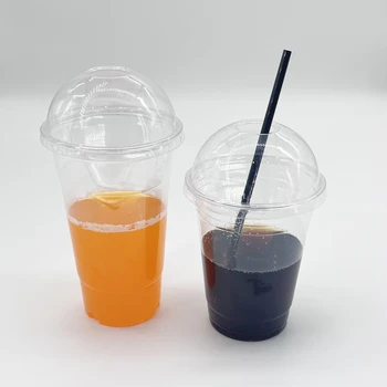 Custom Logo Wholesale Disposable Transparent Cold Drinking Coffee Juice Bubble Tea Pet Plastic Cups With Lids
