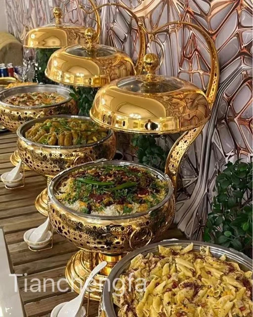 Restaurant Equipment Royal Stainless Steel Food Warmer Chaffing Dishes Buffet Set Hanging Lid Gold Chafing Dishes For Catering