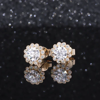 Lovely Earrings lab diamond 14k Yellow Gold Women Korean Earrings