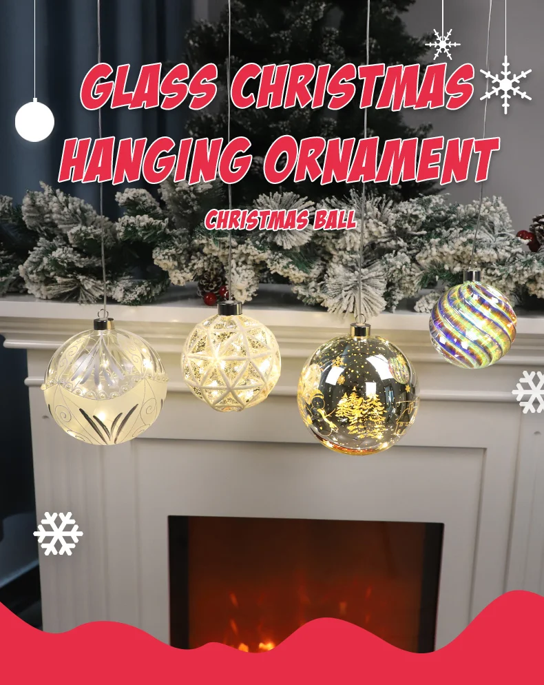 glass christmas present with lights color changing glass ball baoying transparent christmas babule manufacture