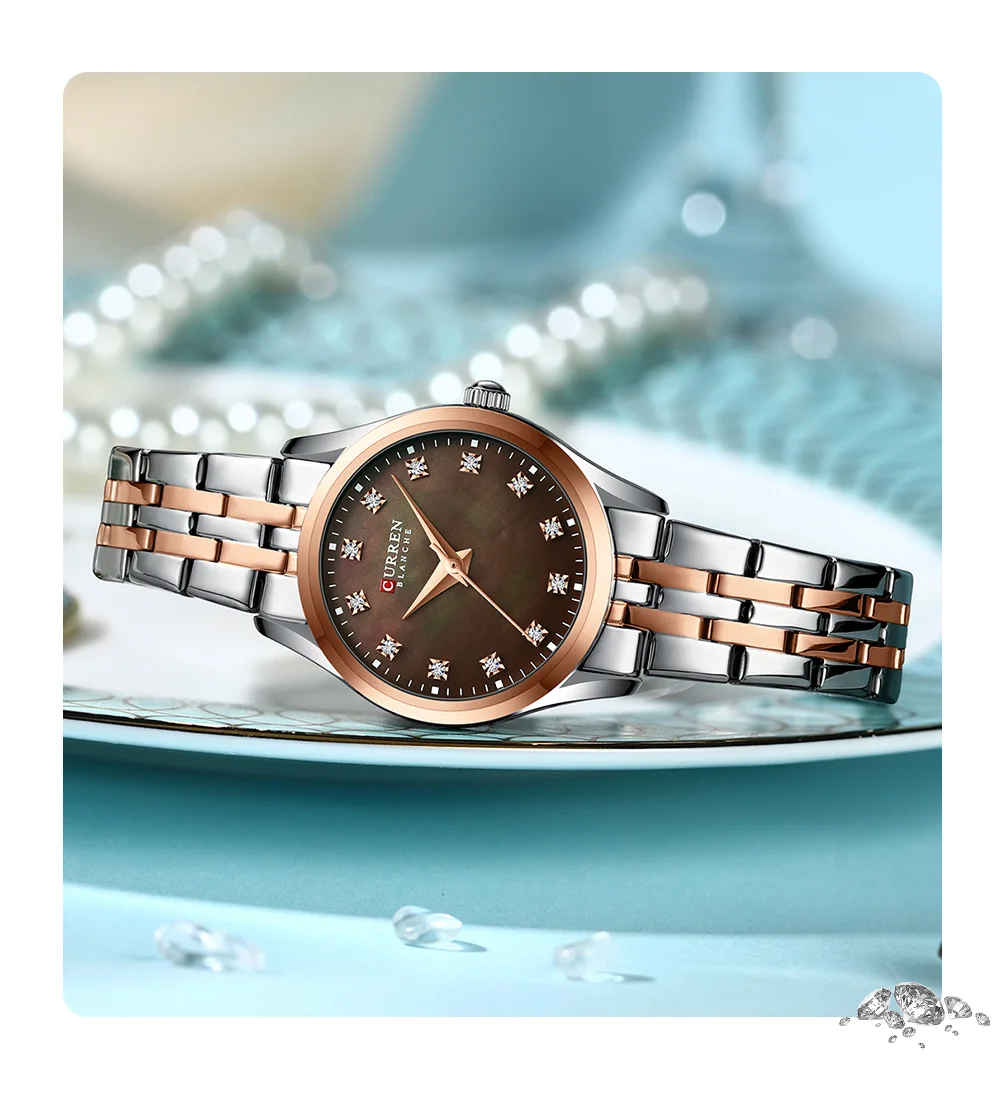 Curren 9111 Luxury Casual Fashion Simple Diamonds Design Ladies Luminous Watch Stainless Steel Band Waterproof Watches for Women