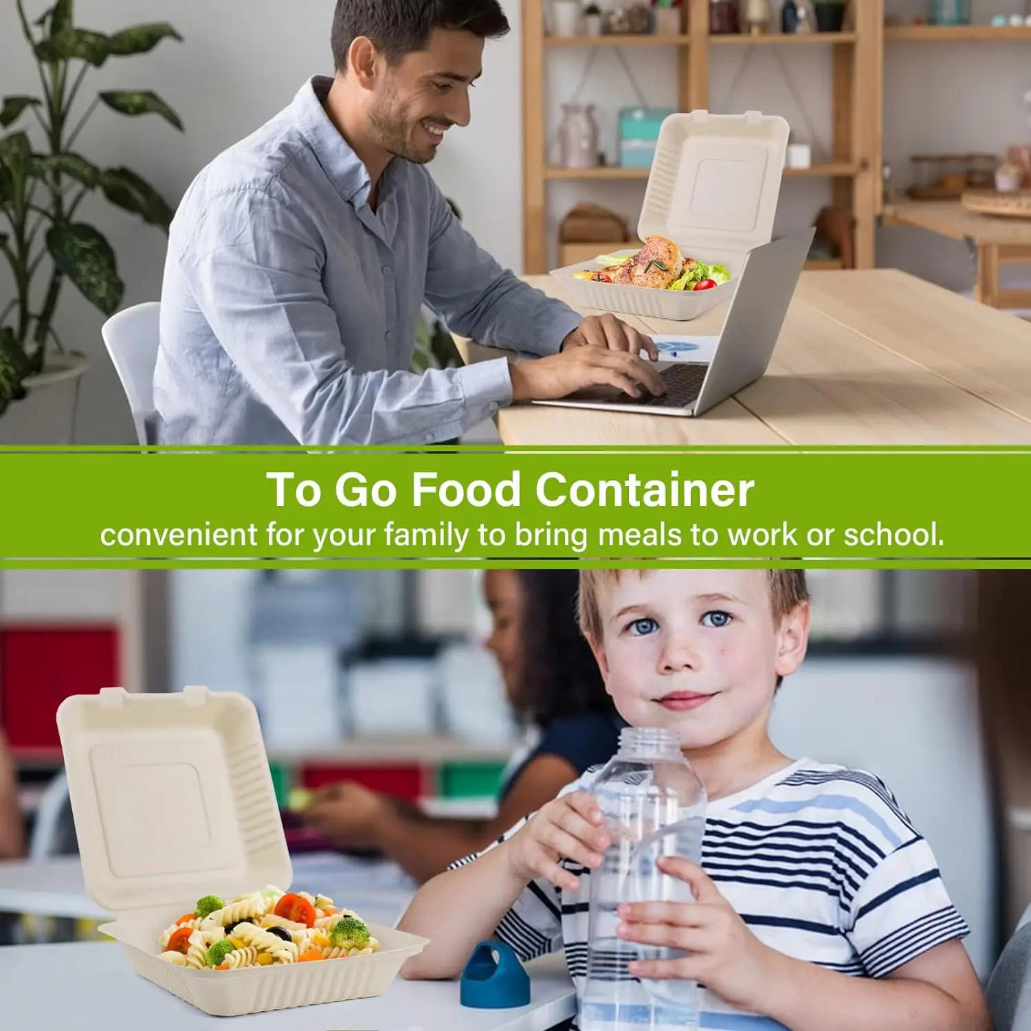 Eco-friendly Bagasse Sugarcane Take Away Boxes for Restaurant Picnic