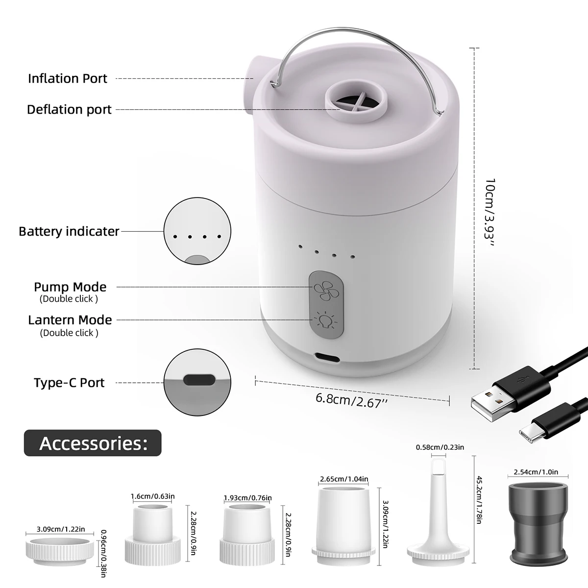 PCMOS Waterproof Rechargeable Electric Mini Pump 2500mAh Battery 400L/Min Air Flow Portable for Mattress/Pillow - view 5