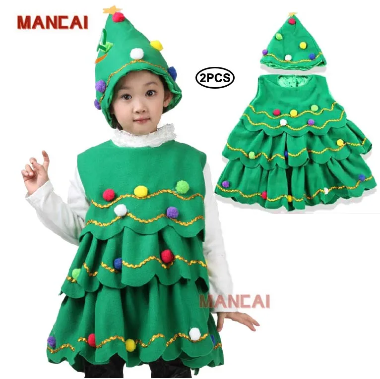 Wholesale Kids Girls Luxury Christmas Tree Dress and Hat Santa Claus Green  Elf Kindergarten Performance Dress Christmas Costume