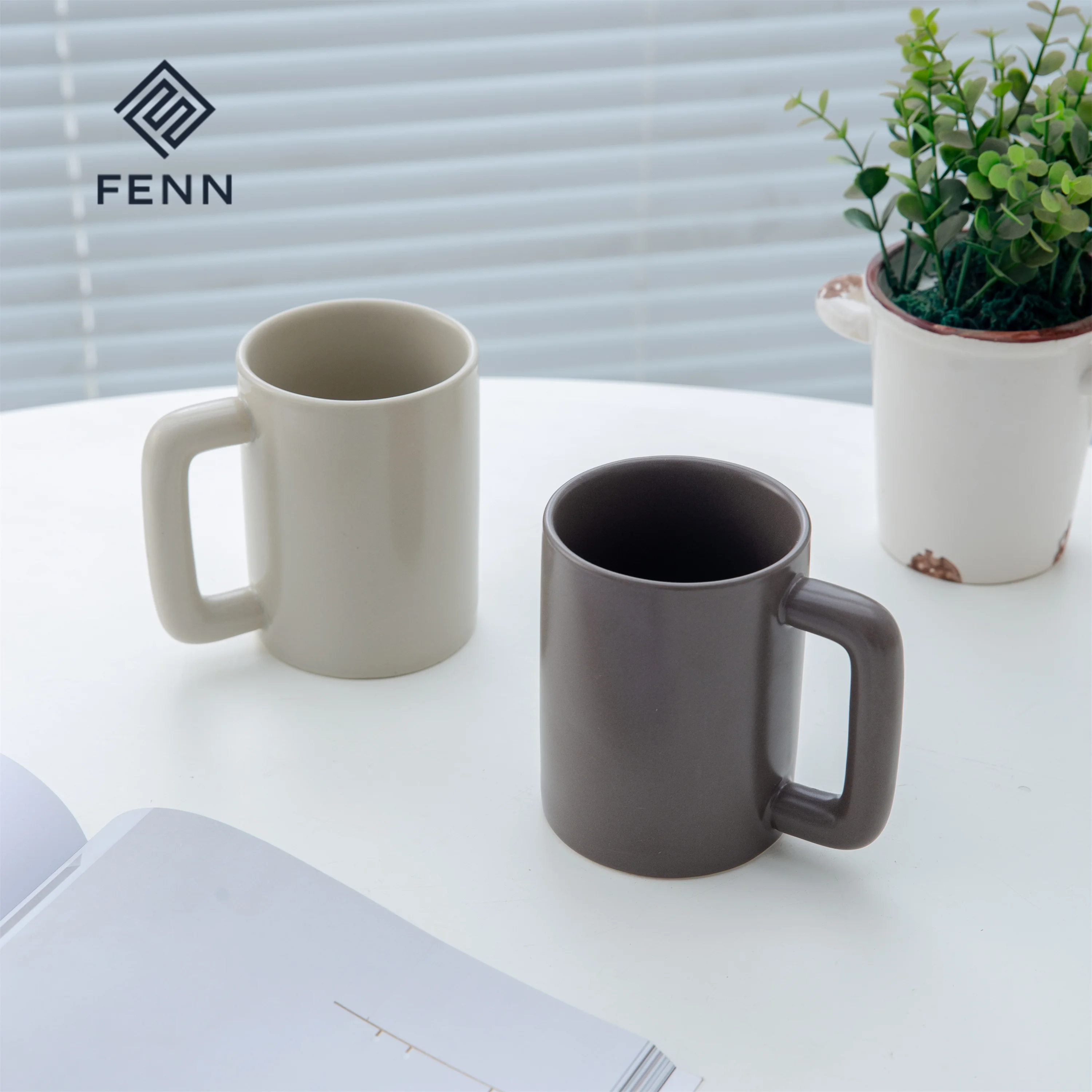 product fenn modern straight shape ceramic large capacity coffee tea mug thick handle custom matte pure color nordic mug gifts set-60