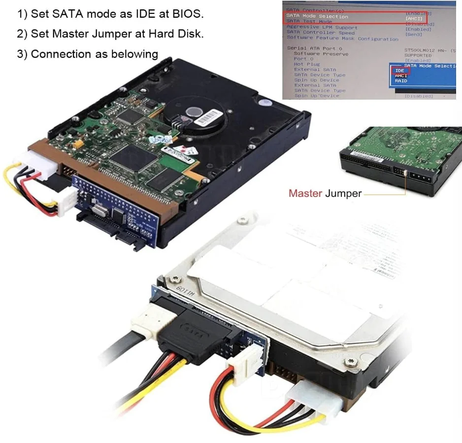 IDE/PATA 40Pin Disk to SATA Female Converter Adapter PCBA for Desktop & 3.5" Hard Disk Drive