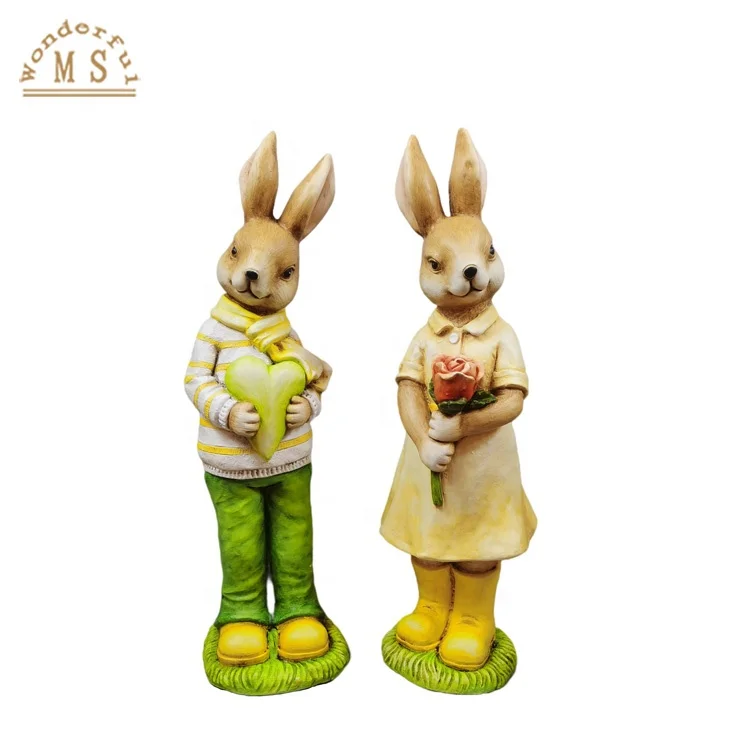 Polistone Rabbit Bunny kid Sculpture for Home Garden Decoration