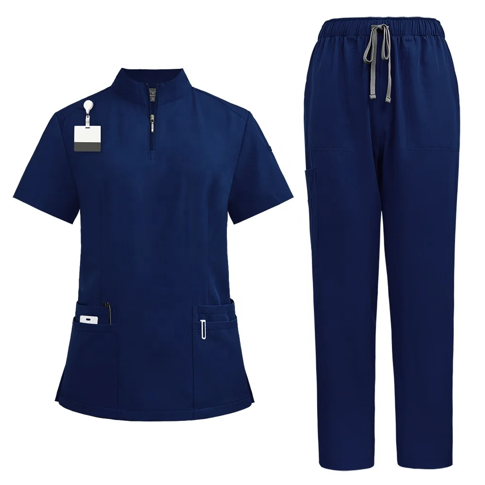 Women's Medical Scrub Set Nurse Uniform with Zipper Tops Pants