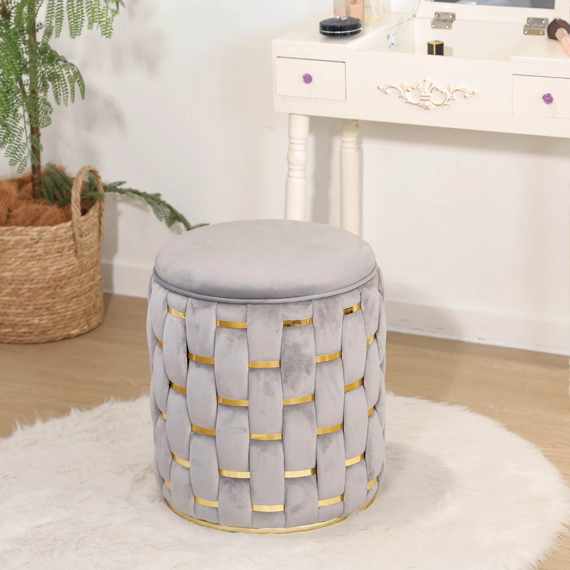 Custom 2025 Modern Round Storage Ottoman Stool Velvet Chairs Poufs