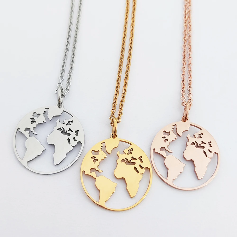 Bijoux Country Map Stainless Steel Necklace Charms Gold Plated