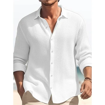 Camisas poliester custom waffle thermal long sleeve shirt lapel shirt cardigan button down shirt