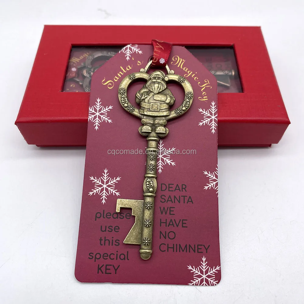 READY for SHIP Old Metal Santa's Magic Keys with Red Gift Box Christmas Gift Santa Key