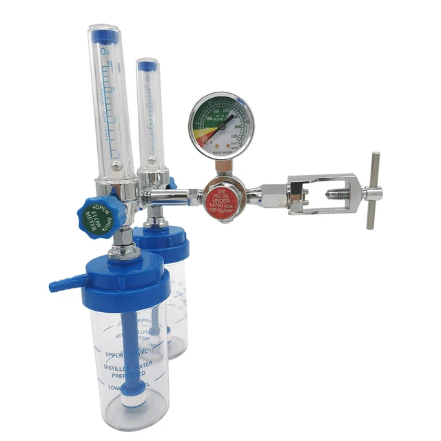 Flow Meter Double Bottle Absorber Buoy Type Inhalator Oxygen Pressure Regulator with Bsp 5/8 Inch Inlet Screw