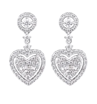 hot sale fashion jewelry 14k 18k solid gold baguettes diamonds heart shape stud earrings for women