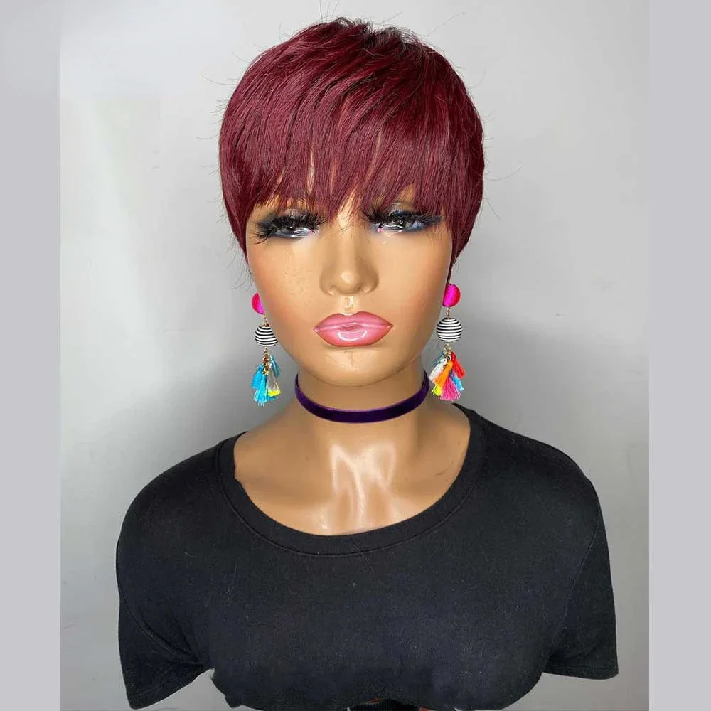 Krátka rovná parochňa Pixie Cut z ľudských vlasov, plne strojovo vyrobená parochňa pre ženy_voghion.com