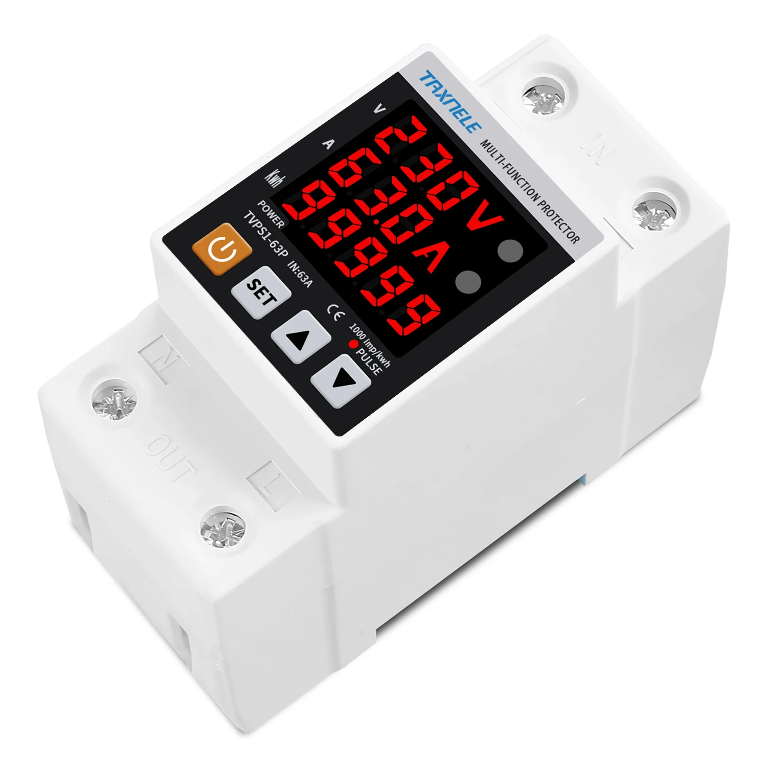 Produktbild von 63A 230V 3-in-1 Schutzrelais – Über-/Unterspannung & Überstrom, Einstellbar, Mit Display, Din-Rail