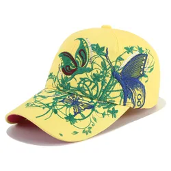 Women's Embroidered Baseball Cap With Butterfly & Flowers – Adjustable Trucker Hat, Red, One Size - View #5