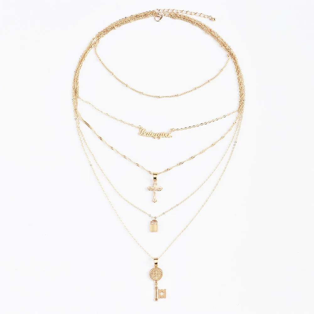 Source VAF Statement Multilayer Lock And Key Pendant Necklace