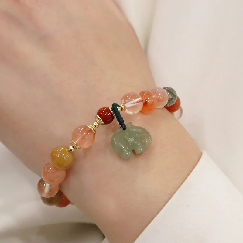 Healing Crystal Quartz Beaded Elephant Charm Bracelets