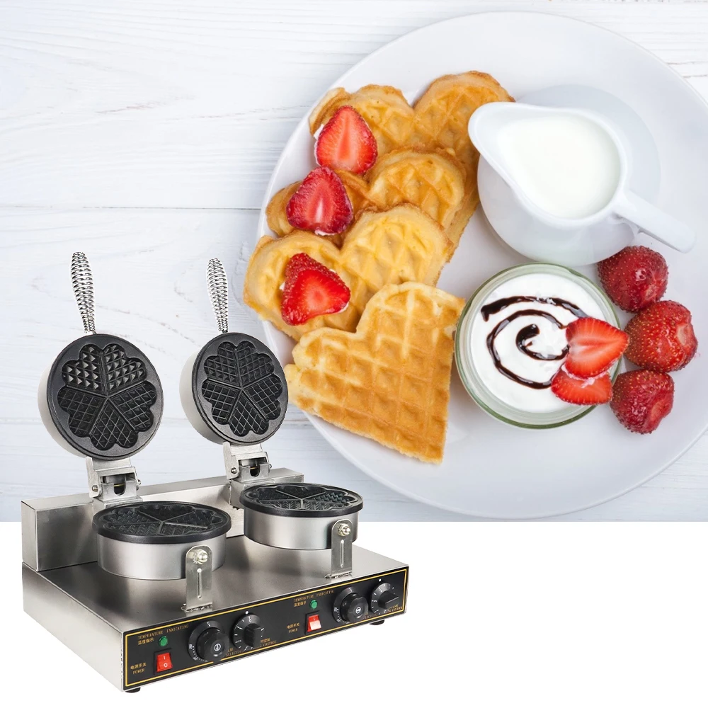 2-plate 5-heart Commercial Professional waffle maker machine with iron cast cover for sale manufacture