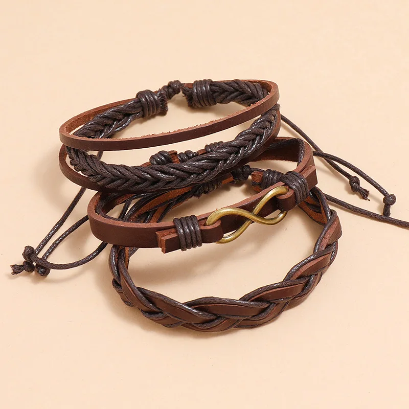 Infinity Love Number 8 Bracelet - Black Three-Row Leather Wristband For Men & Women, Adjustable 7.99 Inch, Alloy & Synthetic Leather - View #3