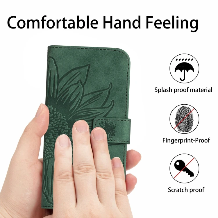 Capa de celular flip em couro sintético com estampa de girassol e toque suave, compatível com dispositivos 4G globais. Novo design._voghion.com