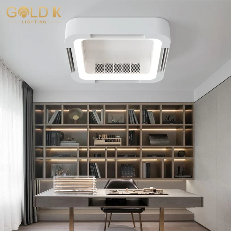Modern Simple Ceiling Lamp Without Vane Blade Less Ceiling Box Fan Remote Control Square Bladeless Ceiling Fan LED 90 Gold K