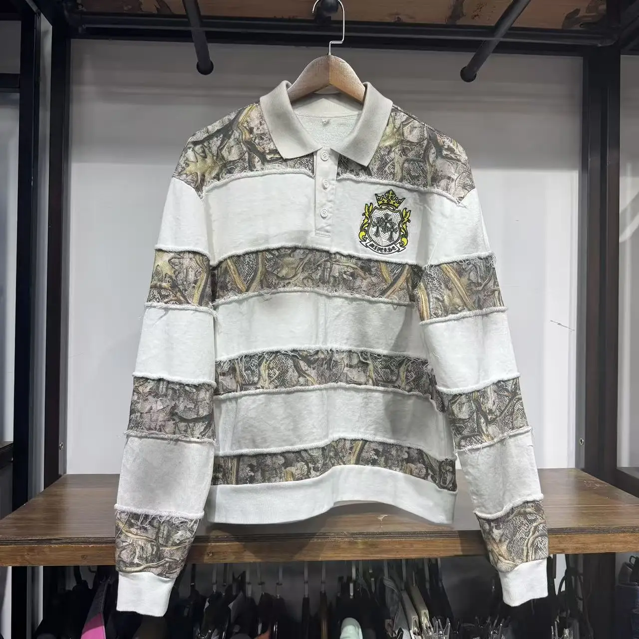 Custom Long Sleeve T-shirt Embroidery Men's Heavyweight Cotton Acid-washed Paneled Cropped Boxy Polo Shirts for Man