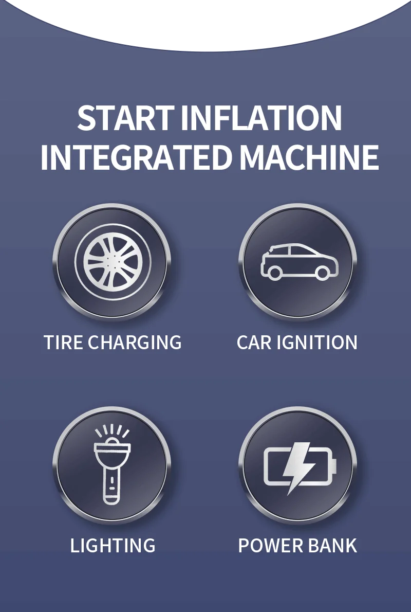 New 4 in 1 Portable Emergency Jump Starter Tyre air Pump with Power Bank air Compressor Car Inflator with LED Light