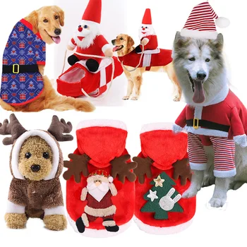 Amazon Hot Selling Santa Dog Costume Pet Christmas Clothes Dressing Cotton-Padded Pet Dog Cat Ornament Cape Apparel