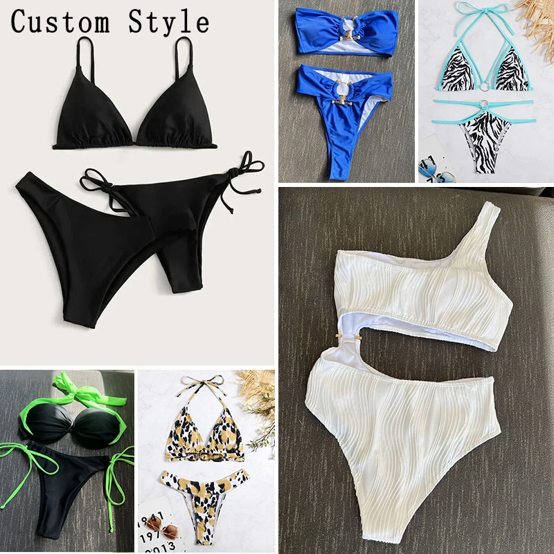 Custom Trending Designer Luxury Bathing Suits For Women 2023 Solid Color Thong Halter Bikinis