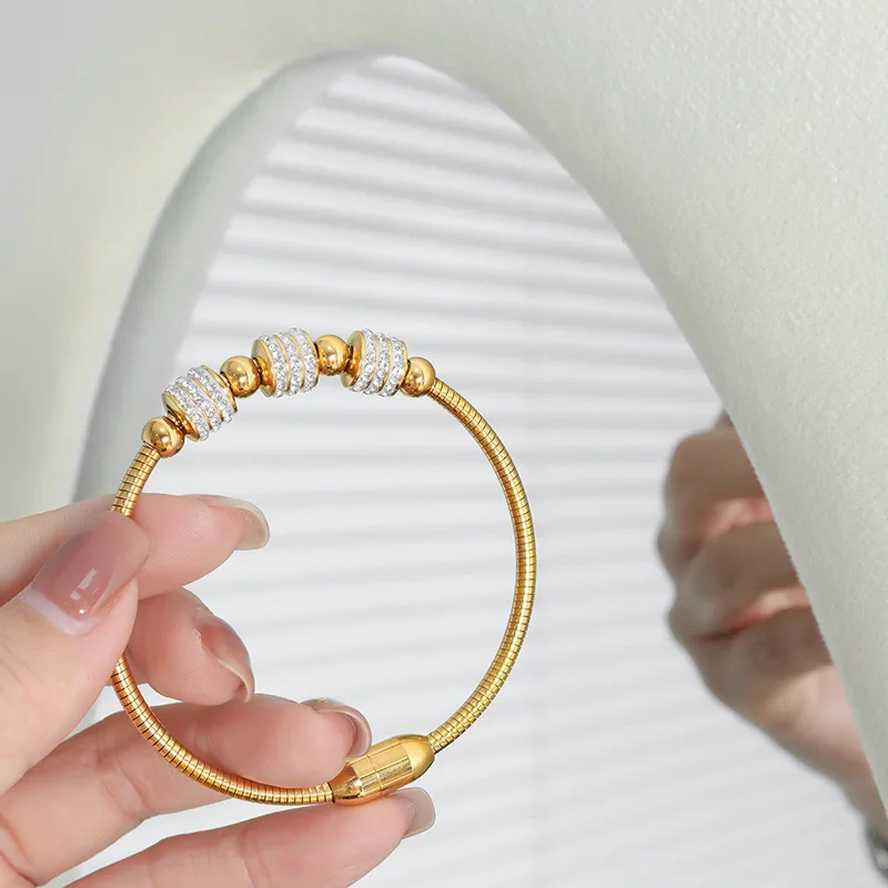 Fashion Pvd Gold Plated Stainless Steel Bangle Micro Pave Bling Zircon  Bracelets Bangles for Women Pulsera De Acero Inoxidable