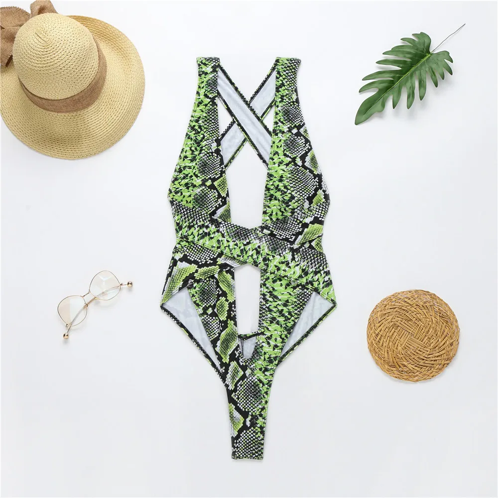 2021 New Sexy Print High Leg Cut Out Padded Monokini One Piece Swimsuit ...