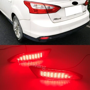 JDMTECH LED Rear Bumper Reflector Tail Lights For 2012-2014 Ford Focus – 3-in-1 Brake, Signal & Fog (Red)