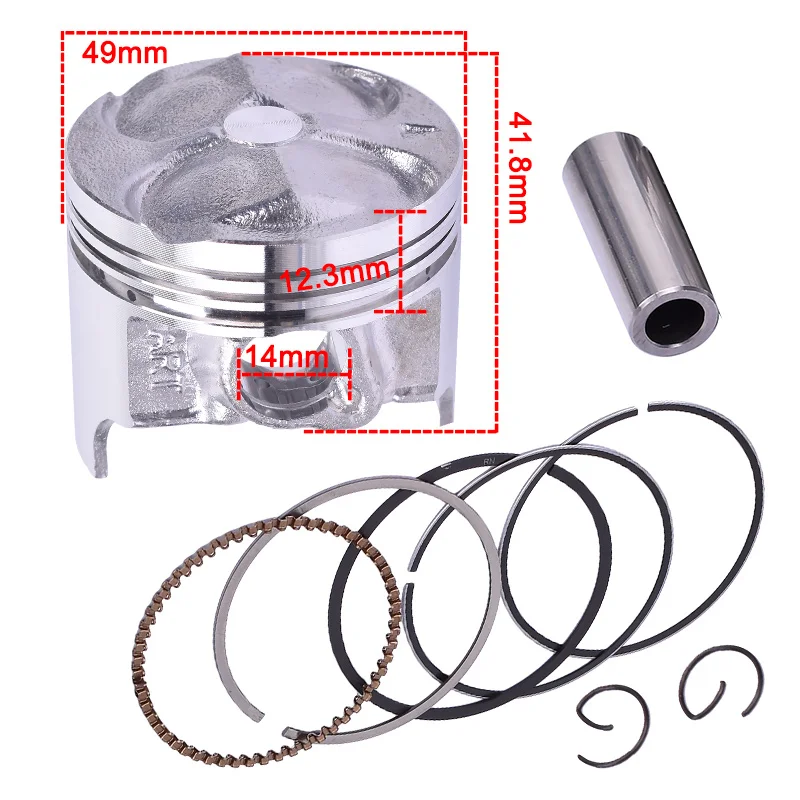 STD DIA 49mm Pin 14mm Kit 250CC Pistão com Anéis Motocicleta